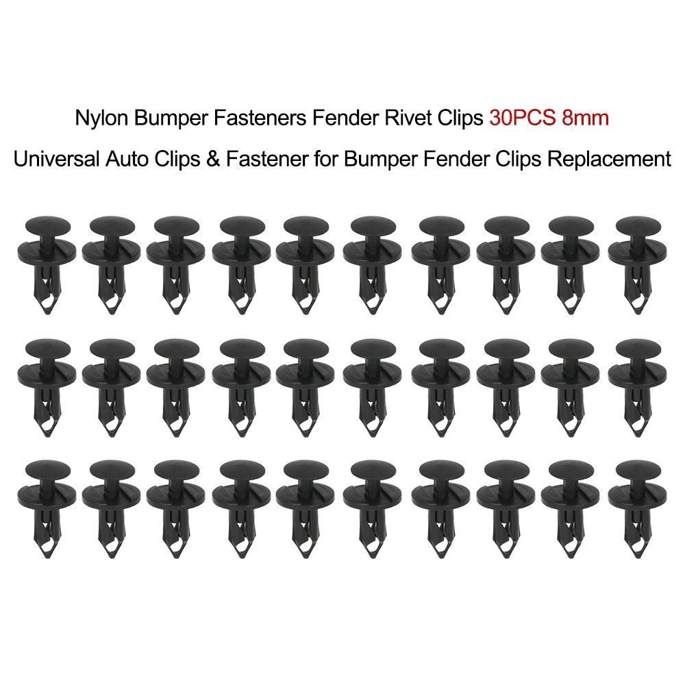 Nylon Bumper Fasteners Fender Rivet Clips 30PCS 8mm Universal Auto Clips & Fastener for Bumper Fender Clips Replacement