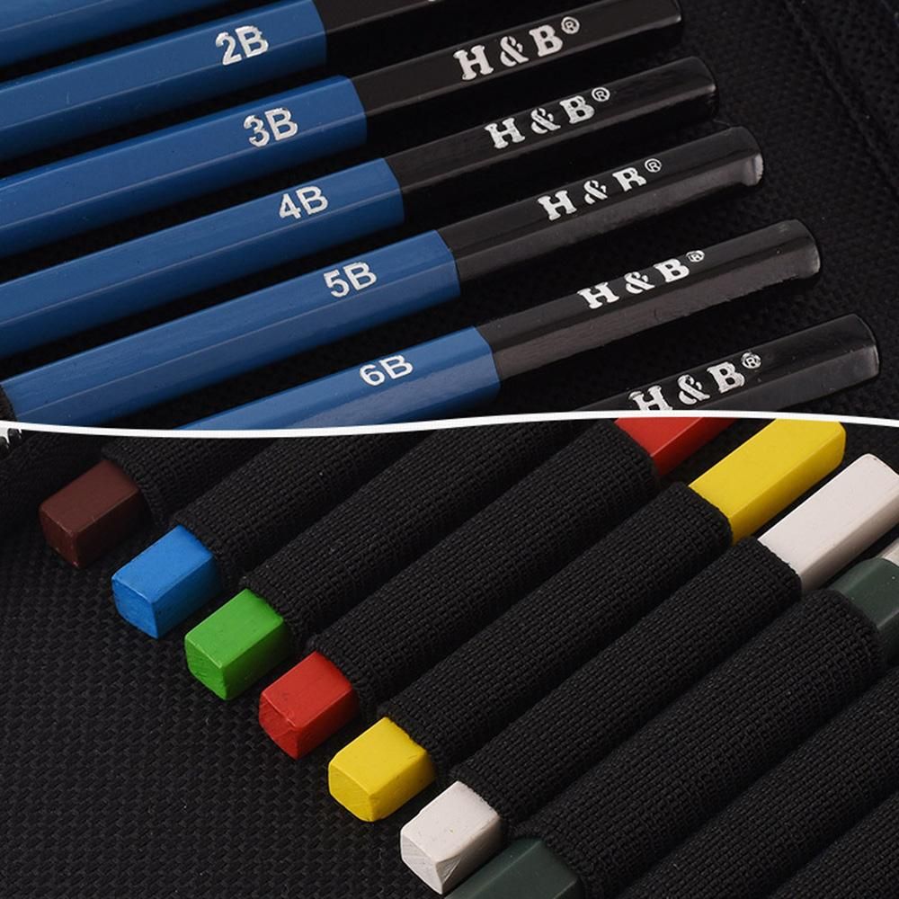 H&B 51pcs/set Professional Drawing Kit Wood Pencil Sketching Pencils Art Sketch Painting Supplies with Carrying Bag