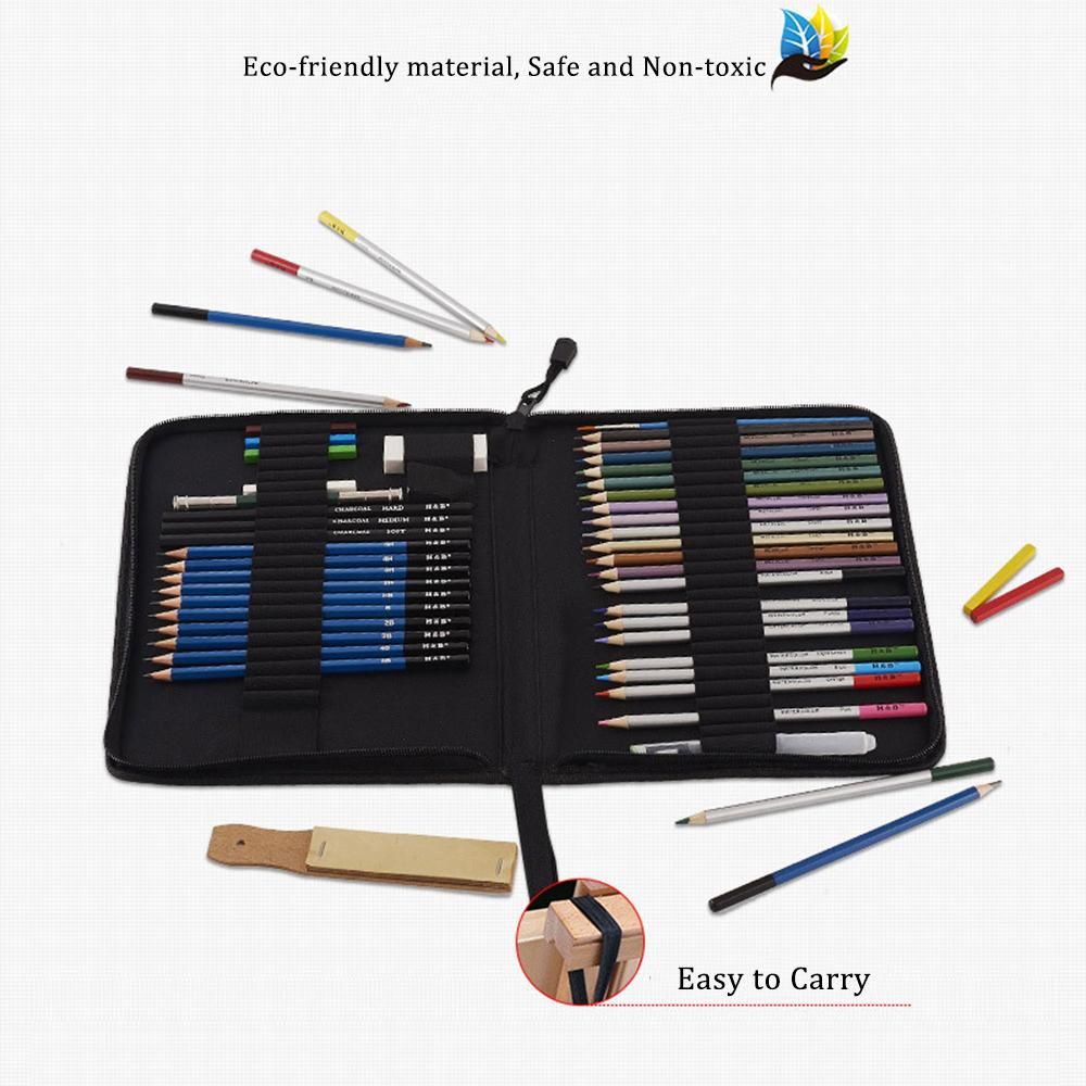 H&B 51pcs/set Professional Drawing Kit Wood Pencil Sketching Pencils Art Sketch Painting Supplies with Carrying Bag