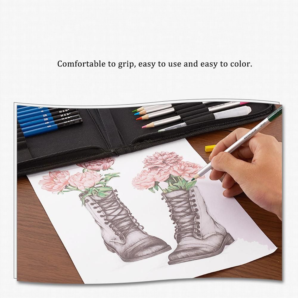 H&B 51pcs/set Professional Drawing Kit Wood Pencil Sketching Pencils Art Sketch Painting Supplies with Carrying Bag