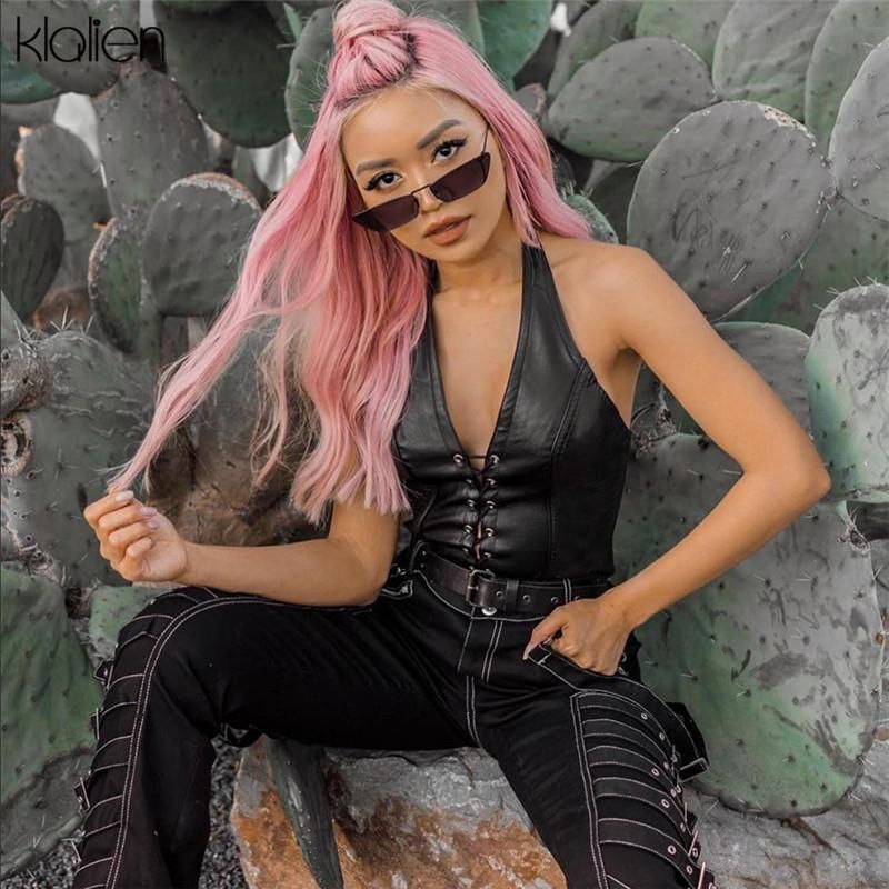 Crop Tops Punk Black Leather For Women Elastic Camisole Sleeveless Sleeveless Sleeve Sleeve