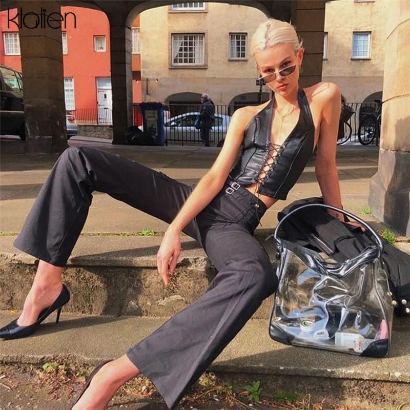 Crop Tops Punk Black Leather For Women Elastic Camisole Sleeveless Sleeveless Sleeve Sleeve