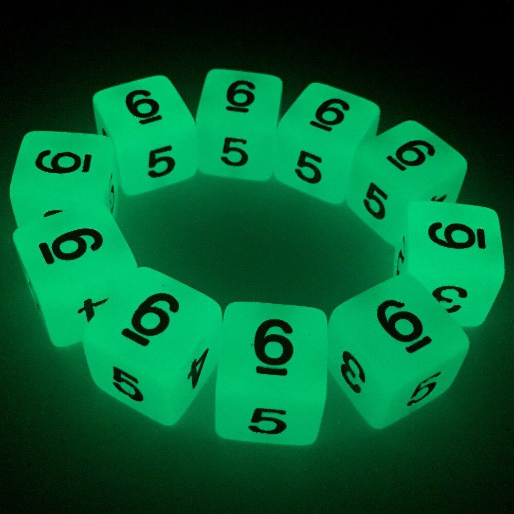 Rollooo Dice 10 Pcs/ Set Glow In The Dark D6 Glowing Dd