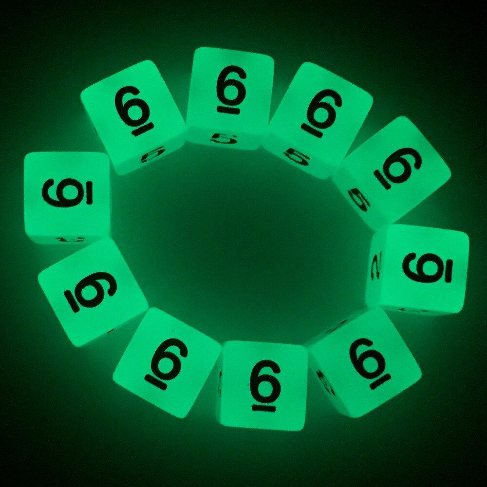 Rollooo Dice 10 Pcs/ Set Glow In The Dark D6 Glowing Dd