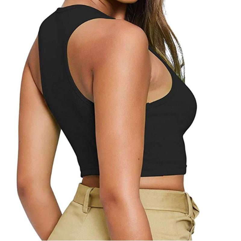 Short Top for Women Sexy Casual Sleeveless T-Shirts Basic Sleeveless T-Shirt Solid Color T-Shirt