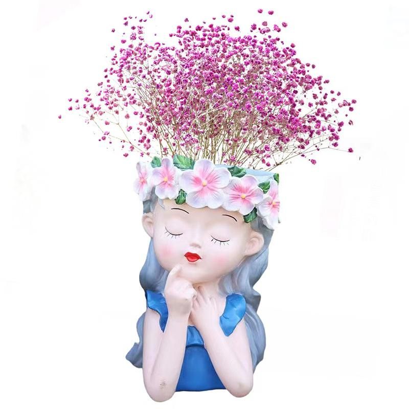 Art Portrait Flower Pot Vase Sculpture Resin Human Face Girls Flower Pot Handmade Garden Flower Arrangement Home Decors