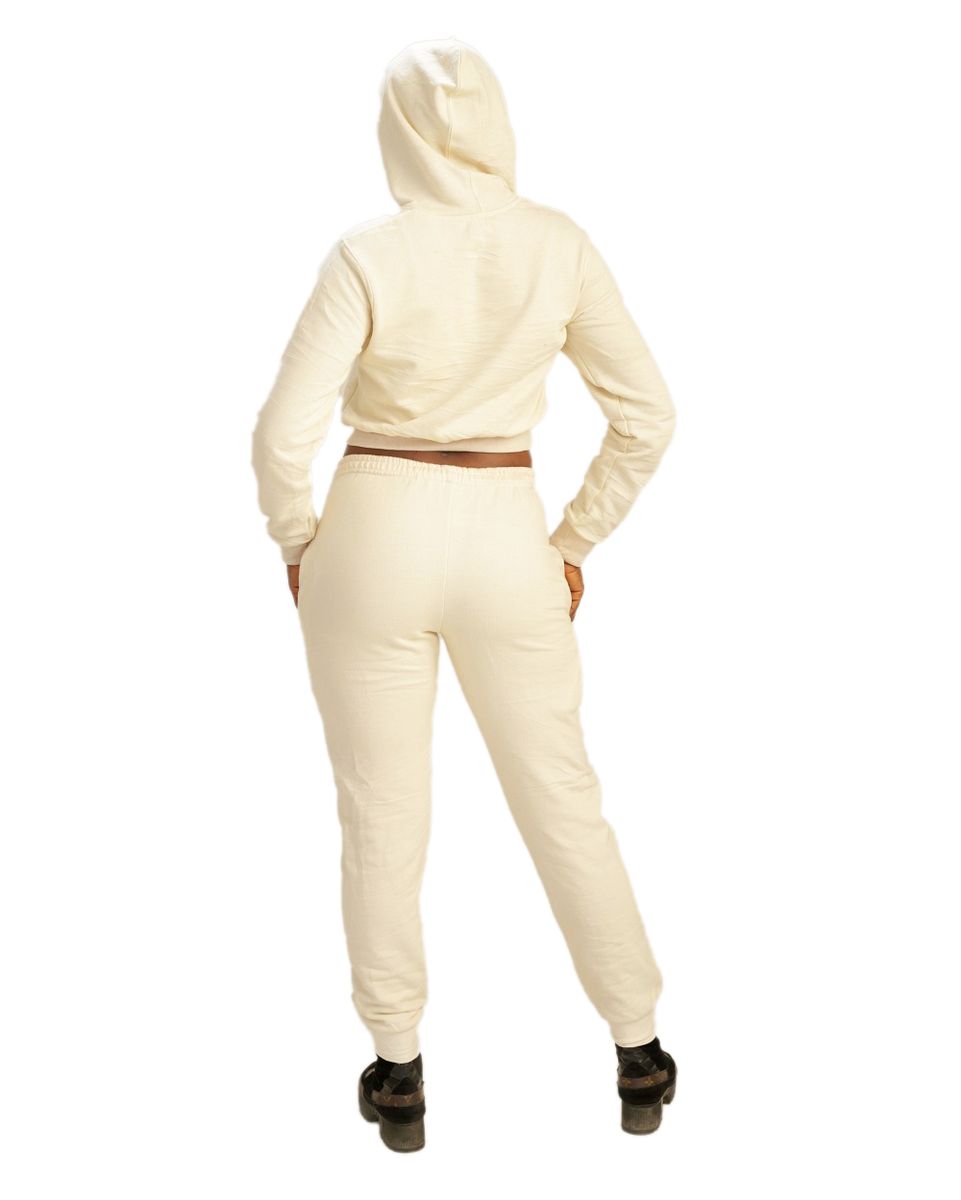 Women's Set Of Joggers And Crop Hoodie (Up & Down)- Cream