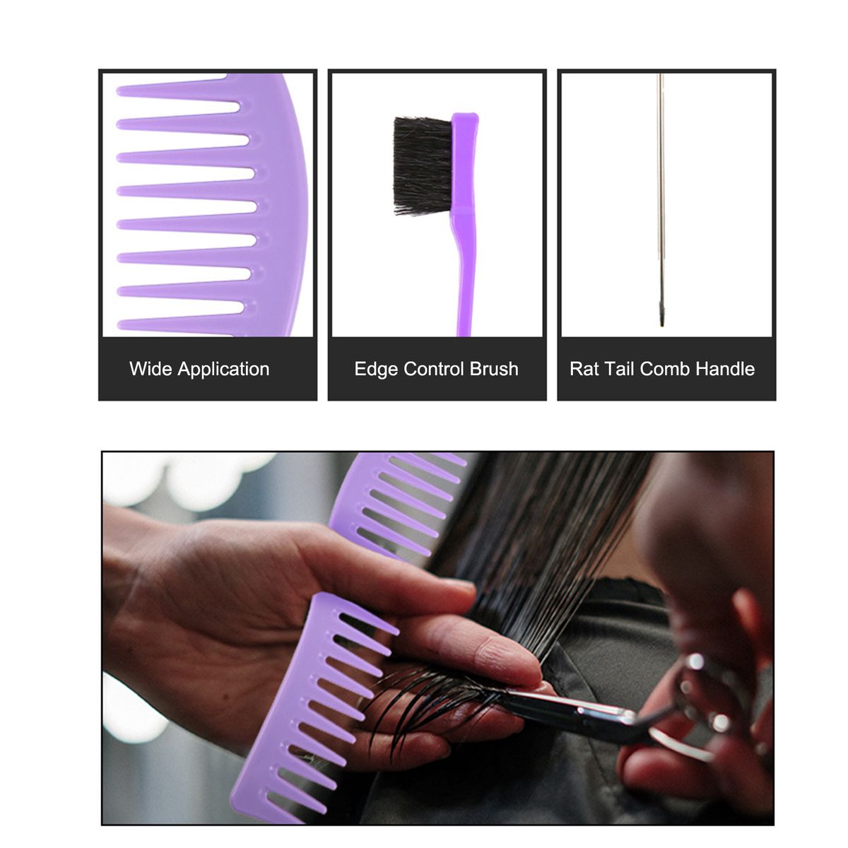 3Pcs Hair Combs Set Fine Wide Tooth Comb Rat Tail Comb
