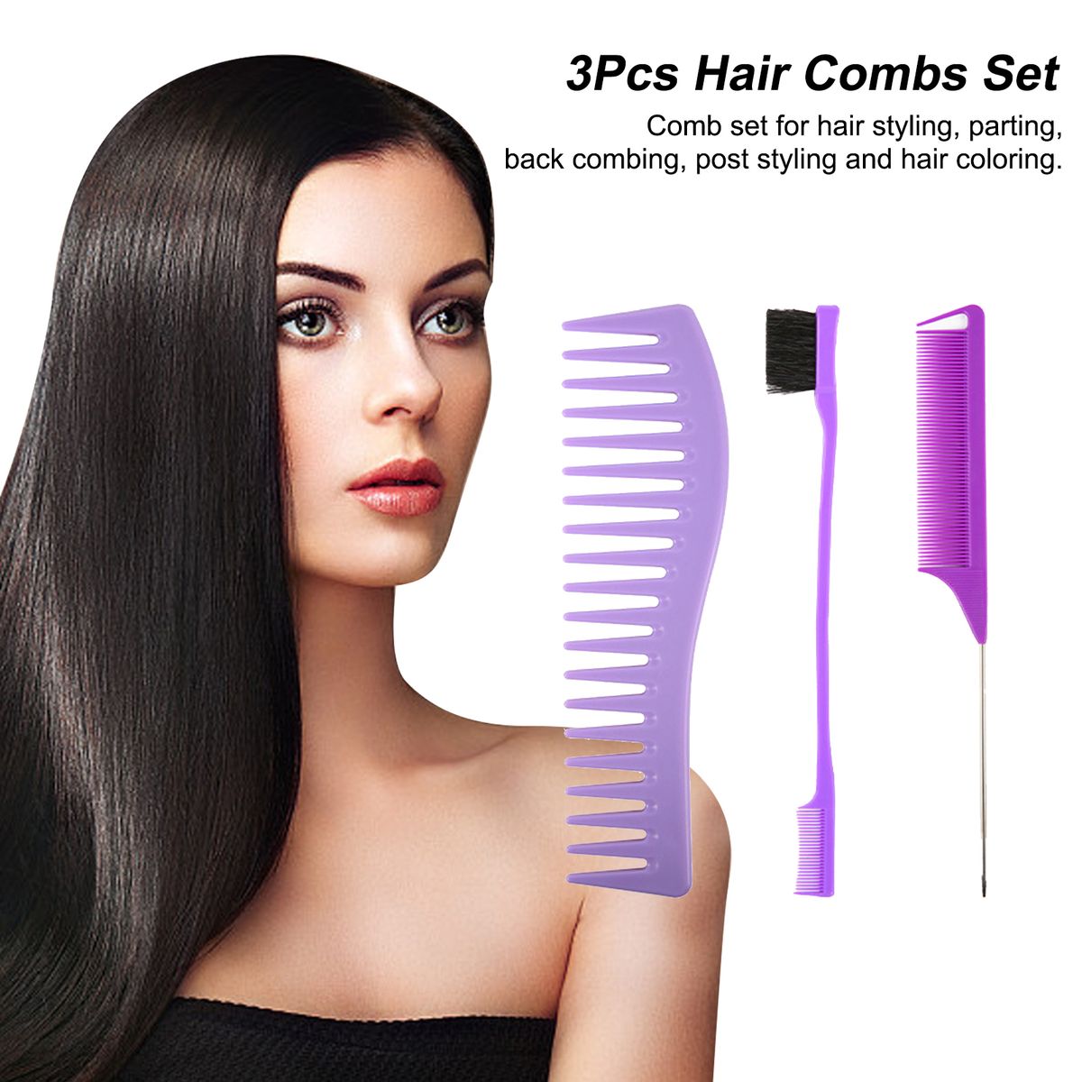 3Pcs Hair Combs Set Fine Wide Tooth Comb Rat Tail Comb
