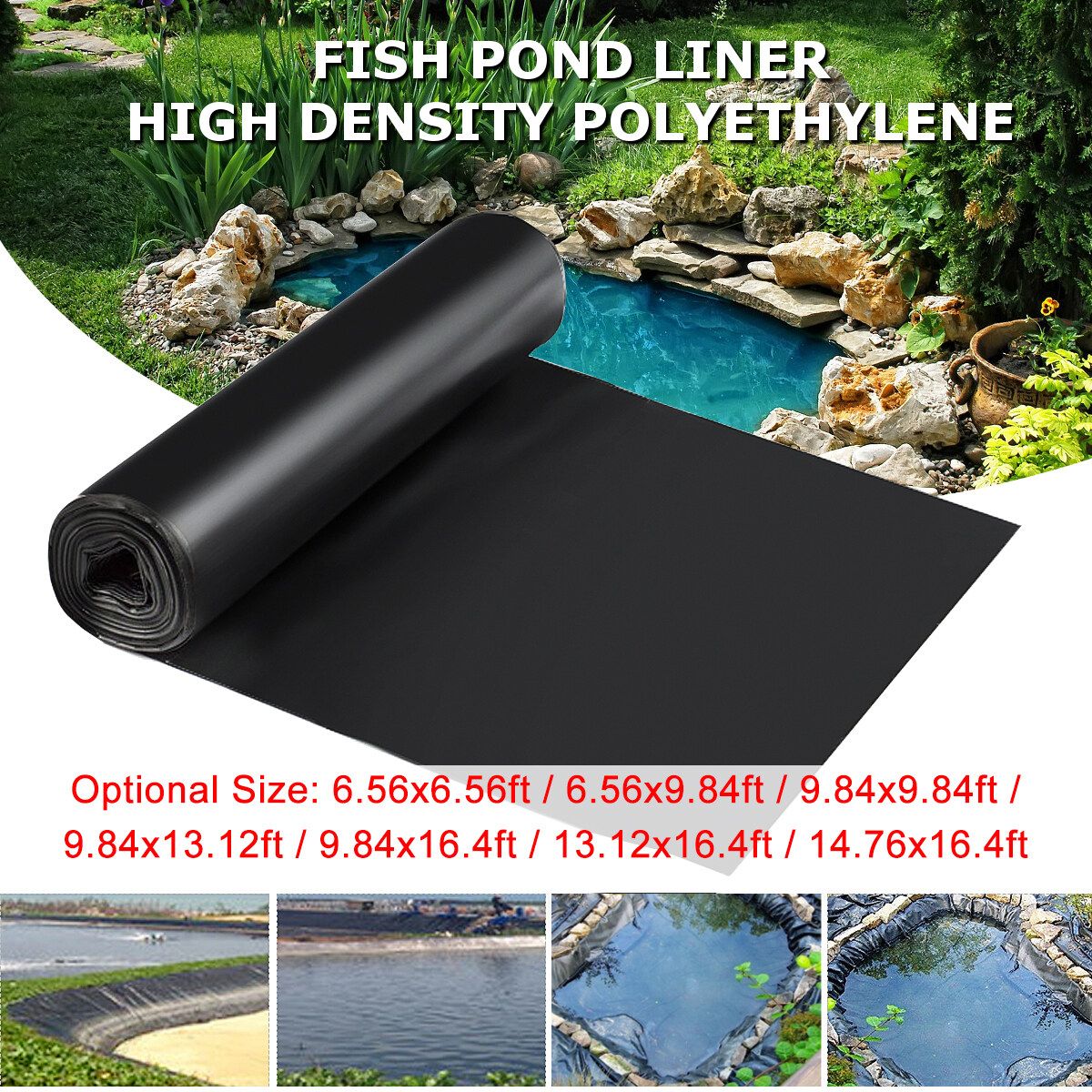 2m-5m12s 9.8FT HDPE Fish Pool Pond Liner Membrane Reinforced Gardens Pool Landscaping 4m X 5m