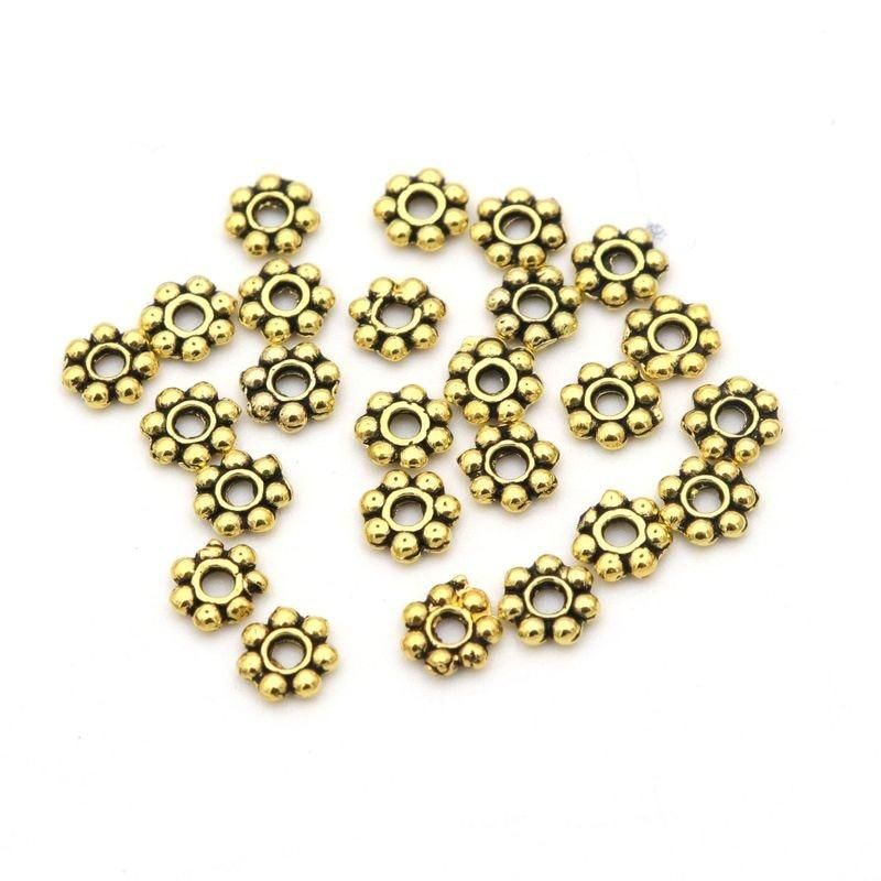 1000pcs 4mm Tibetan Gold Silver Color Daisy Wheel Flower Charm Loose Spacer Metal Bead For Jewelry Making Needlework Accessories