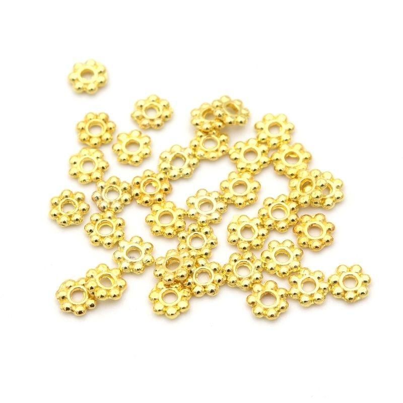 1000pcs 4mm Tibetan Gold Silver Color Daisy Wheel Flower Charm Loose Spacer Metal Bead For Jewelry Making Needlework Accessories