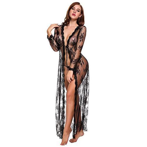 Lace Lingerie Women Babydoll Kimono Robe Sexy Underwear Gerie Sexy Costumes Black
