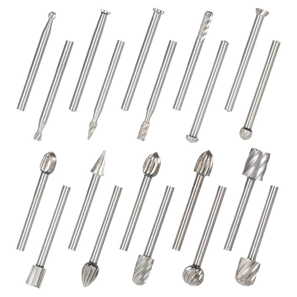 20PCS 3mm Shank HSS CNC Rotary Burrs Set Tools File Milling Cutter Engraving Bits for Drilling Woodwork Electric Grinding Accessories