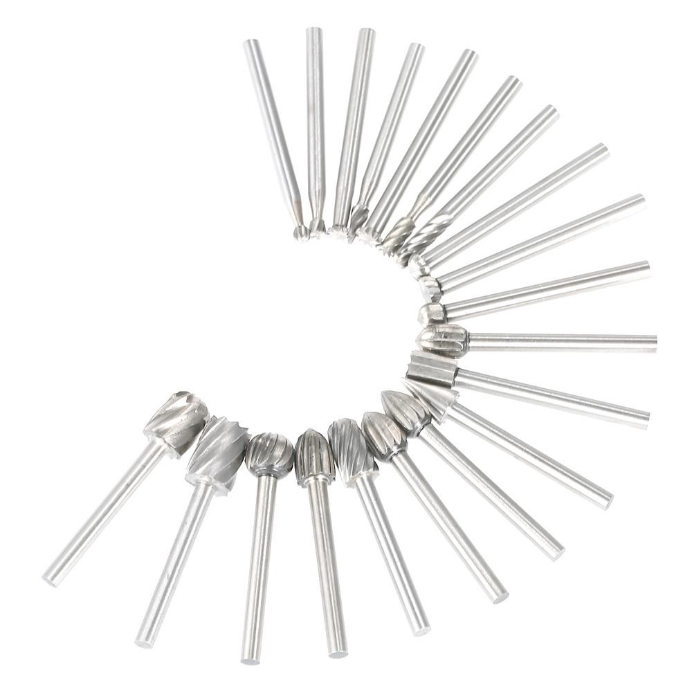 20PCS 3mm Shank HSS CNC Rotary Burrs Set Tools File Milling Cutter Engraving Bits for Drilling Woodwork Electric Grinding Accessories