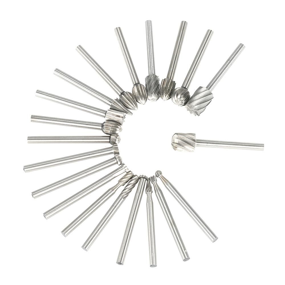 20PCS 3mm Shank HSS CNC Rotary Burrs Set Tools File Milling Cutter Engraving Bits for Drilling Woodwork Electric Grinding Accessories