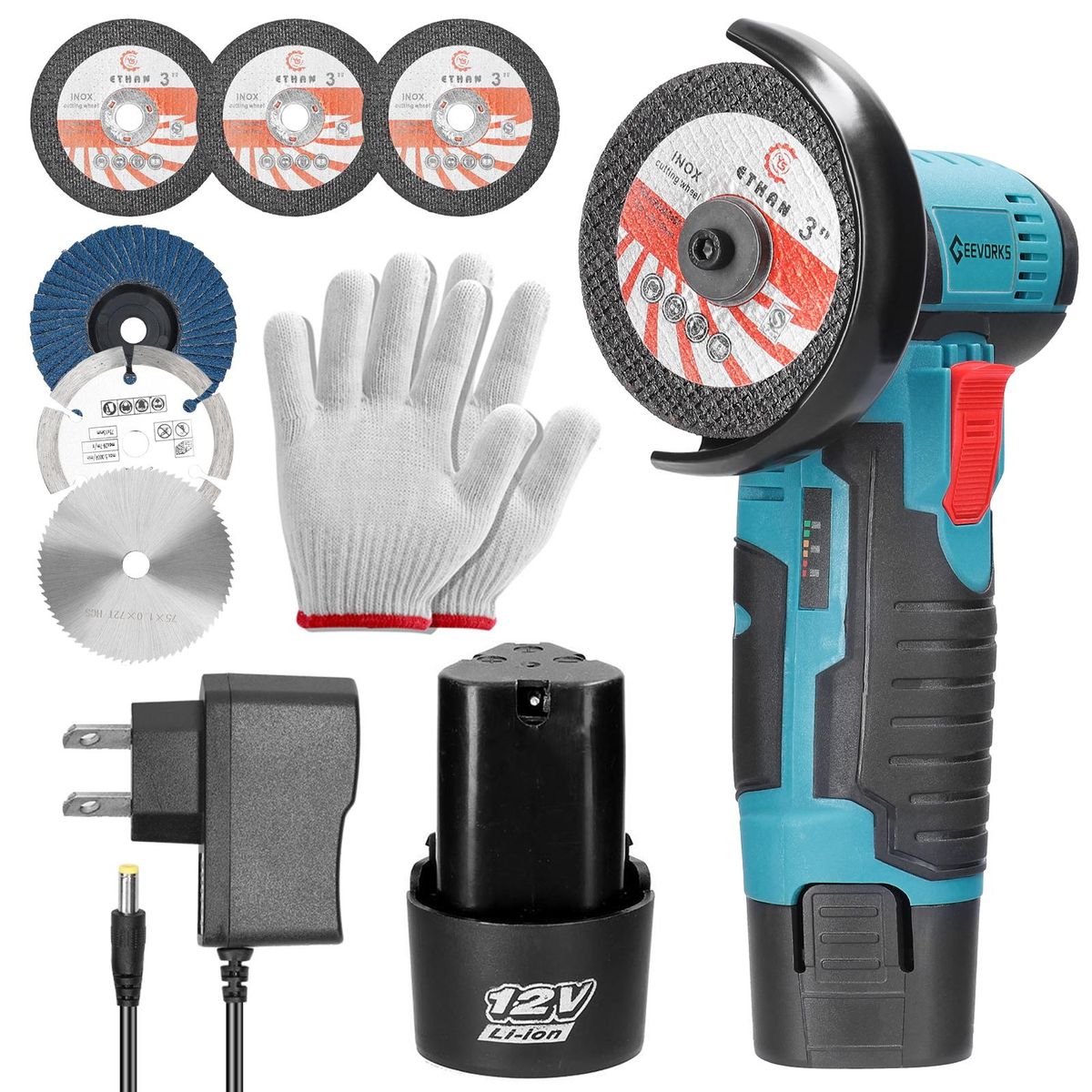 12 V 19500rpm Electric Grinding Tool Multifunctional Angle Grinder Handheld Cutter for Cutting Polishing Ceramic Tile Wood Stone Steel