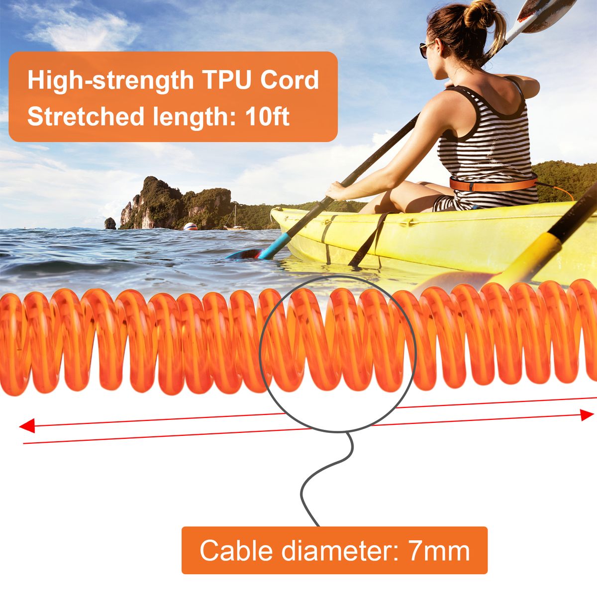 Surfboard Waist Leash 7mm Thick 10ft Coiled Surf Board Leash
