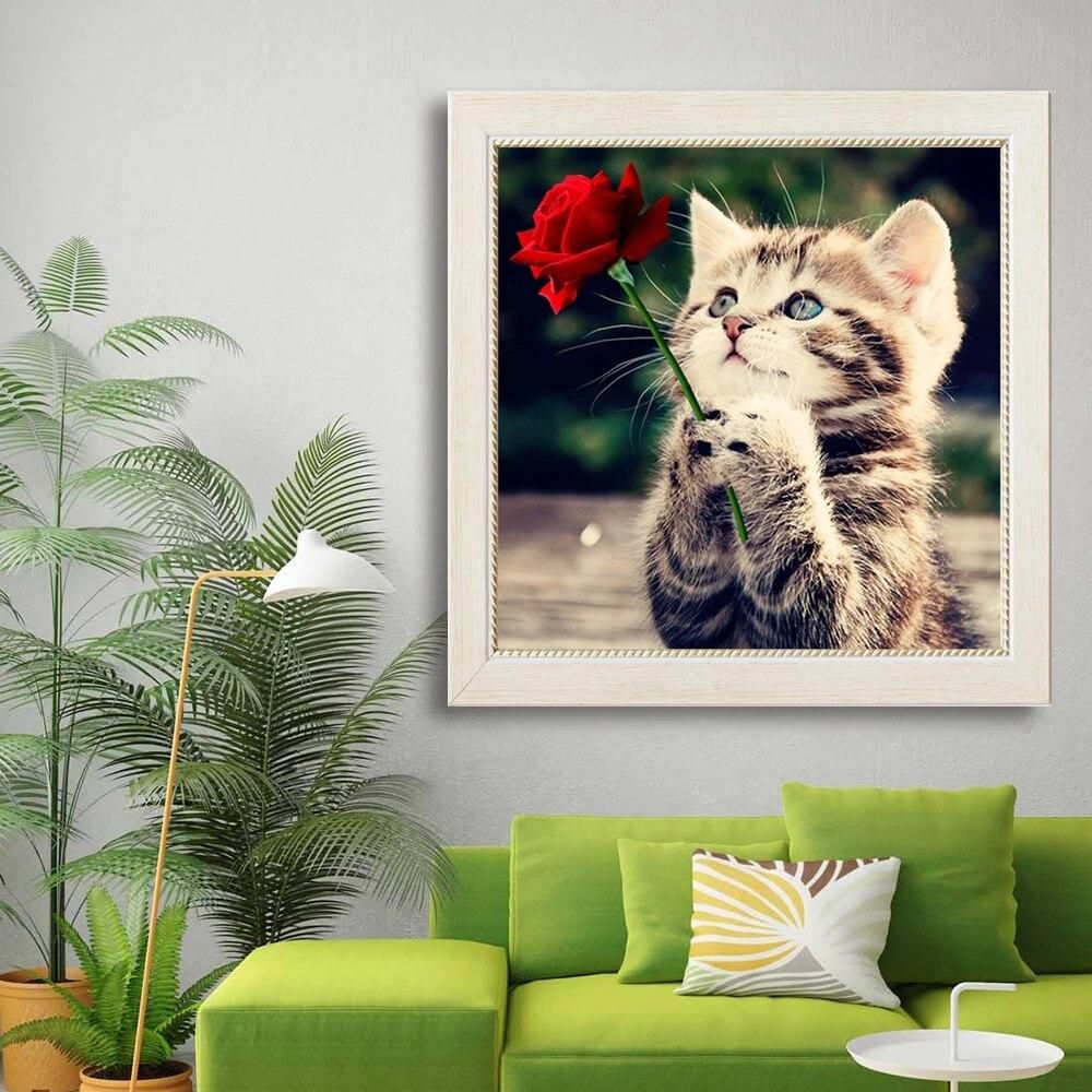 Diamond Mosaic Home Decoration Diamond Embroidery Kits DIY Rose and Cat Pattern Animals Diamond Painting Cross Stitch