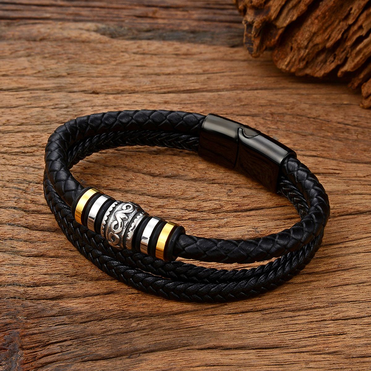 Men's Fashion Stainless Steel Multi-layer Leather Cord