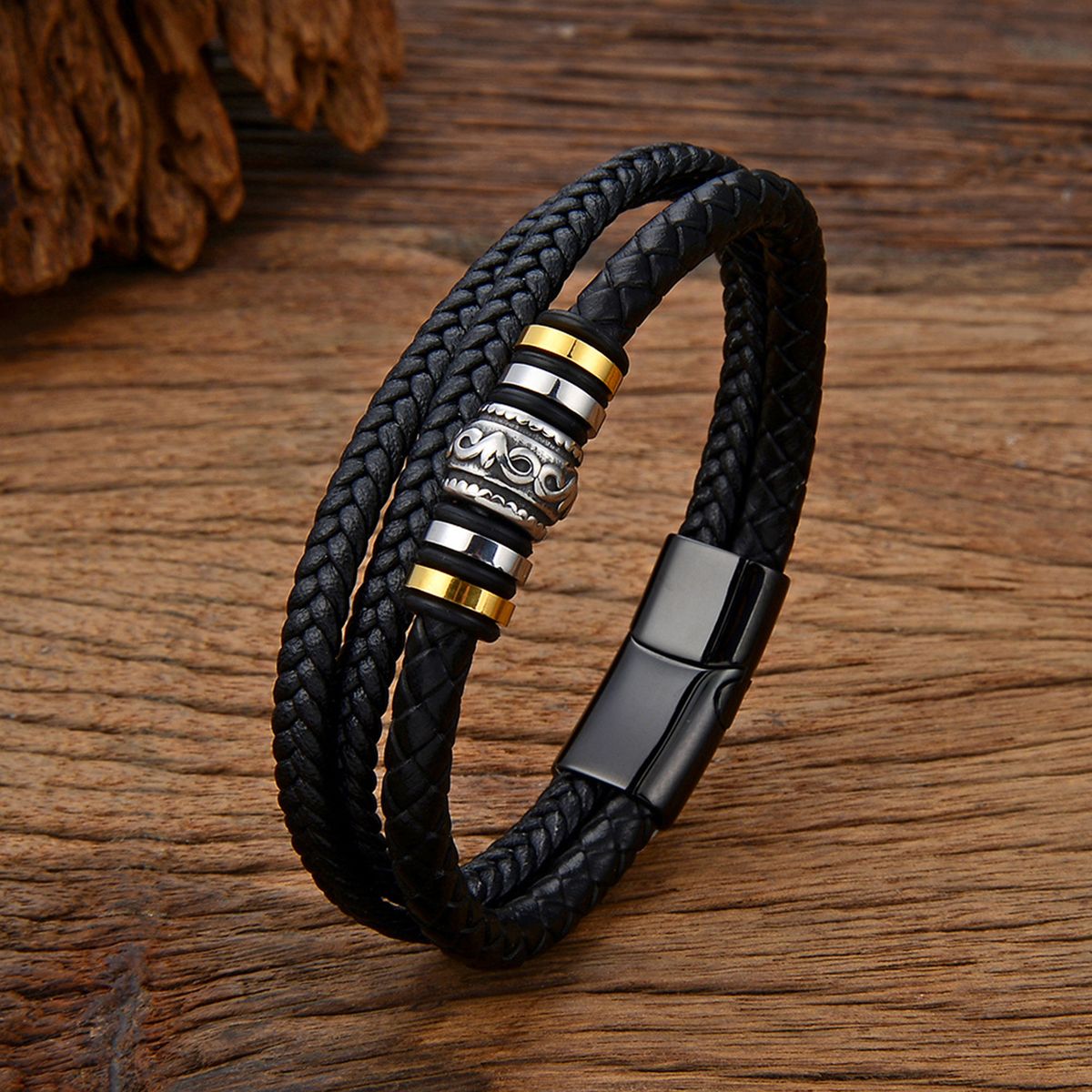 Men's Fashion Stainless Steel Multi-layer Leather Cord