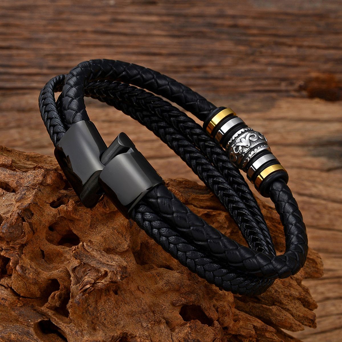 Men's Fashion Stainless Steel Multi-layer Leather Cord