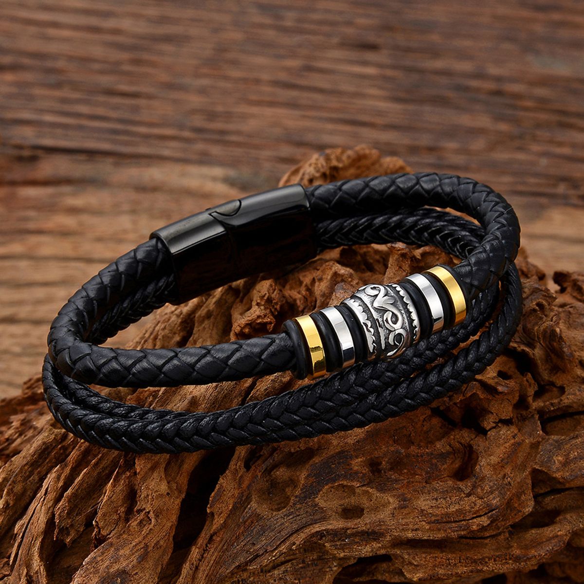 Men's Fashion Stainless Steel Multi-layer Leather Cord