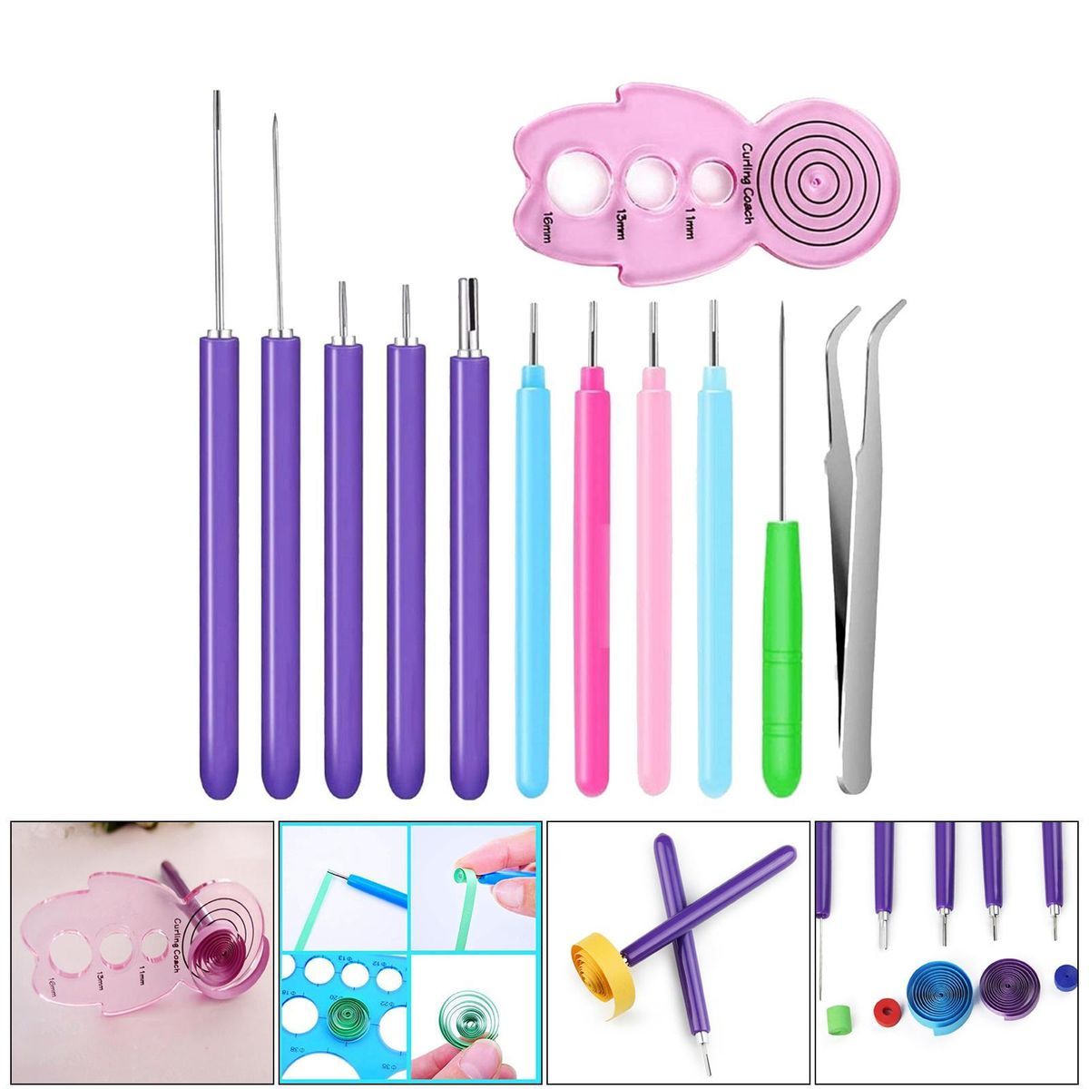 DIY Set Quilling Paper Tools Tweezer  Pins Slotted Pen 12 Pieces