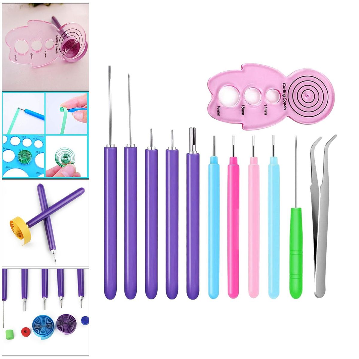 DIY Set Quilling Paper Tools Tweezer  Pins Slotted Pen 12 Pieces