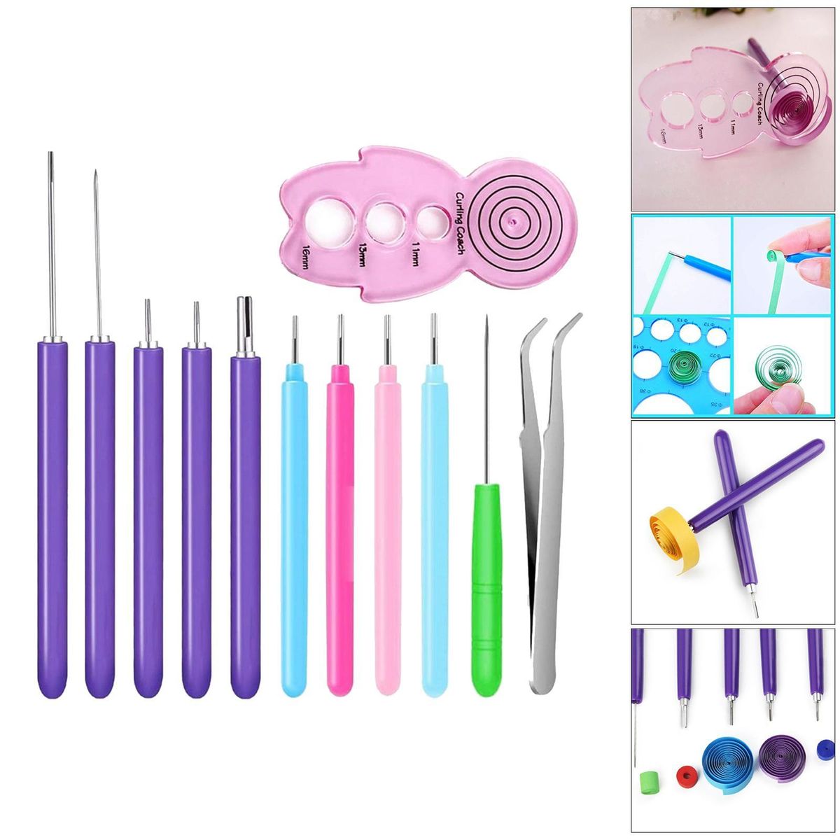 DIY Set Quilling Paper Tools Tweezer  Pins Slotted Pen 12 Pieces