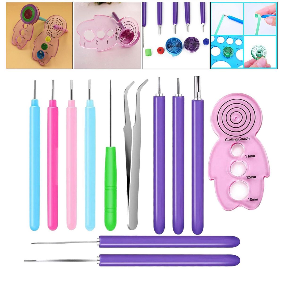 DIY Set Quilling Paper Tools Tweezer  Pins Slotted Pen 12 Pieces