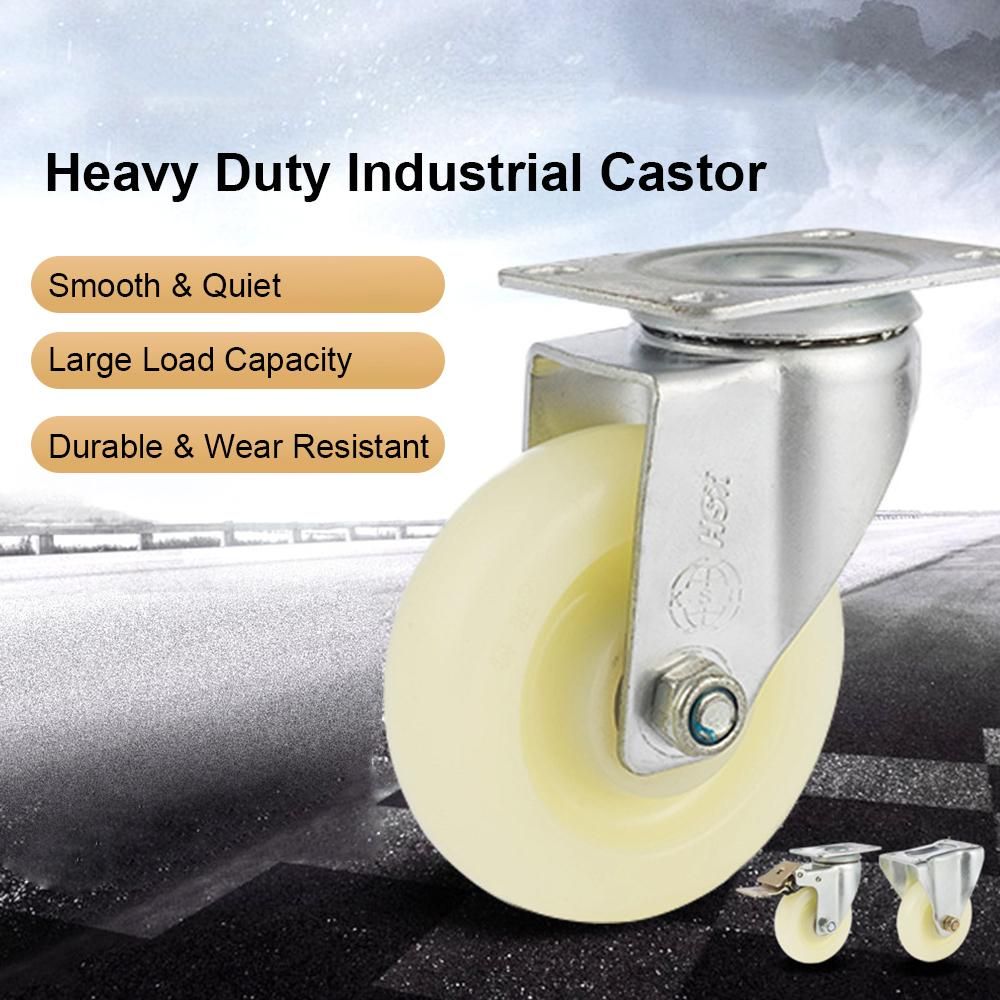 5 Inch Heavy Duty Castor with Brake Industrial Rack Casters 220 Lbs Load Capacity Locking Cart Wheels Wear Resistant Quiet Top Plate Rigid Nylon Roller