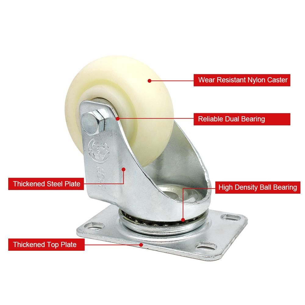 5 Inch Heavy Duty Castor with Brake Industrial Rack Casters 220 Lbs Load Capacity Locking Cart Wheels Wear Resistant Quiet Top Plate Rigid Nylon Roller