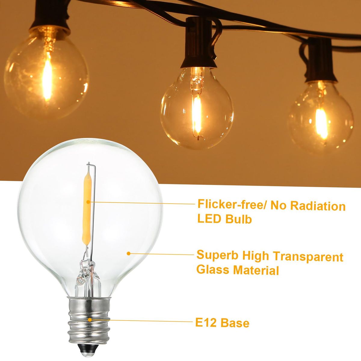 Tomshine A C230V Globe LEDs G40 Bulb Lamp 25 Pack E12 Base Socket Holder IP44 Water Resistance Warm White for String Light Home Party Decoration Wedding Function Portable