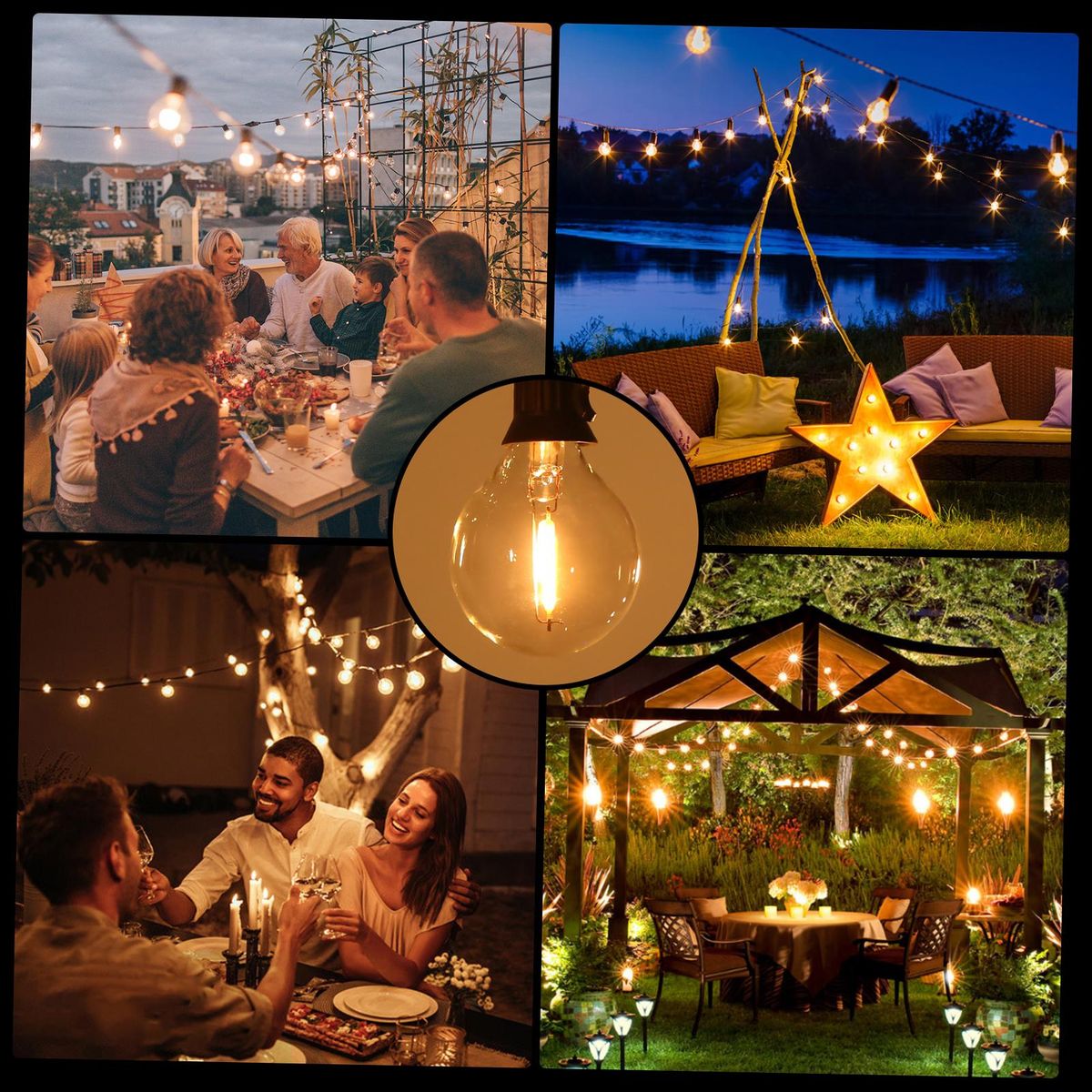Tomshine A C230V Globe LEDs G40 Bulb Lamp 25 Pack E12 Base Socket Holder IP44 Water Resistance Warm White for String Light Home Party Decoration Wedding Function Portable