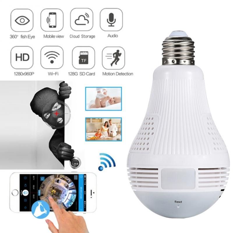 V380 PRO HD 360° Panoramic Wifi 1080P IP Camera Fisheye Light Bulb Video Surveillance With Night Vision Two-way Ntercom Audio