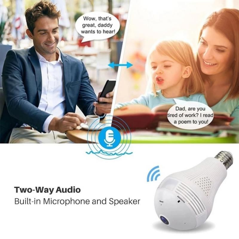 V380 PRO HD 360° Panoramic Wifi 1080P IP Camera Fisheye Light Bulb Video Surveillance With Night Vision Two-way Ntercom Audio
