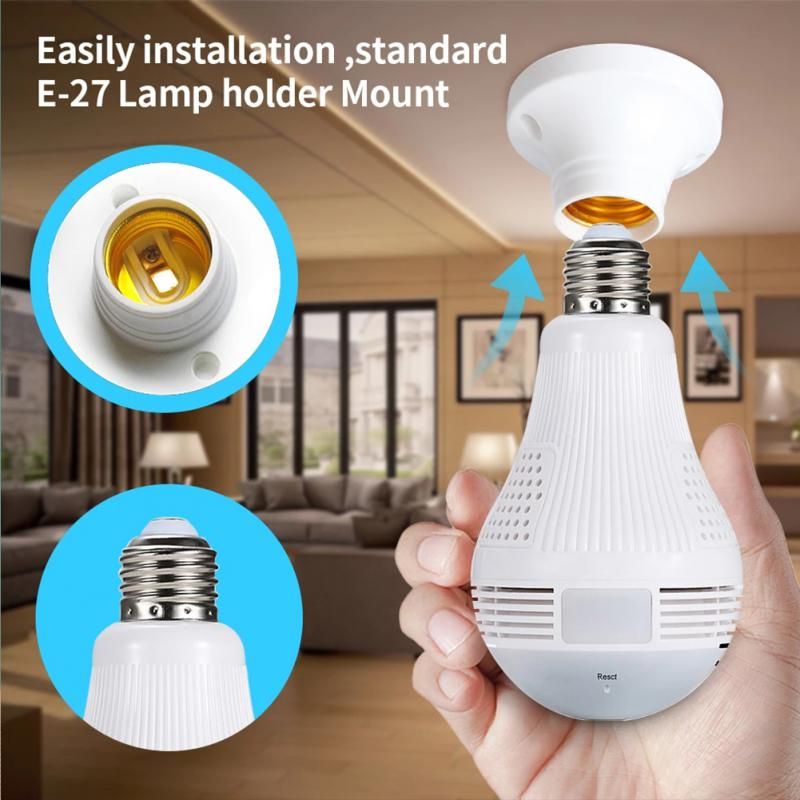 V380 PRO HD 360° Panoramic Wifi 1080P IP Camera Fisheye Light Bulb Video Surveillance With Night Vision Two-way Ntercom Audio