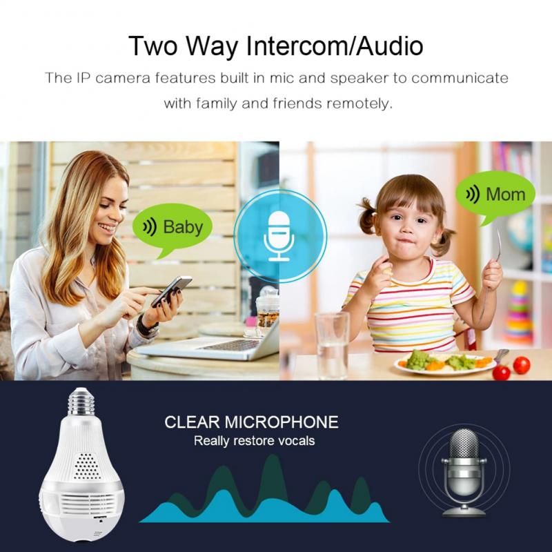 V380 PRO HD 360° Panoramic Wifi 1080P IP Camera Fisheye Light Bulb Video Surveillance With Night Vision Two-way Ntercom Audio