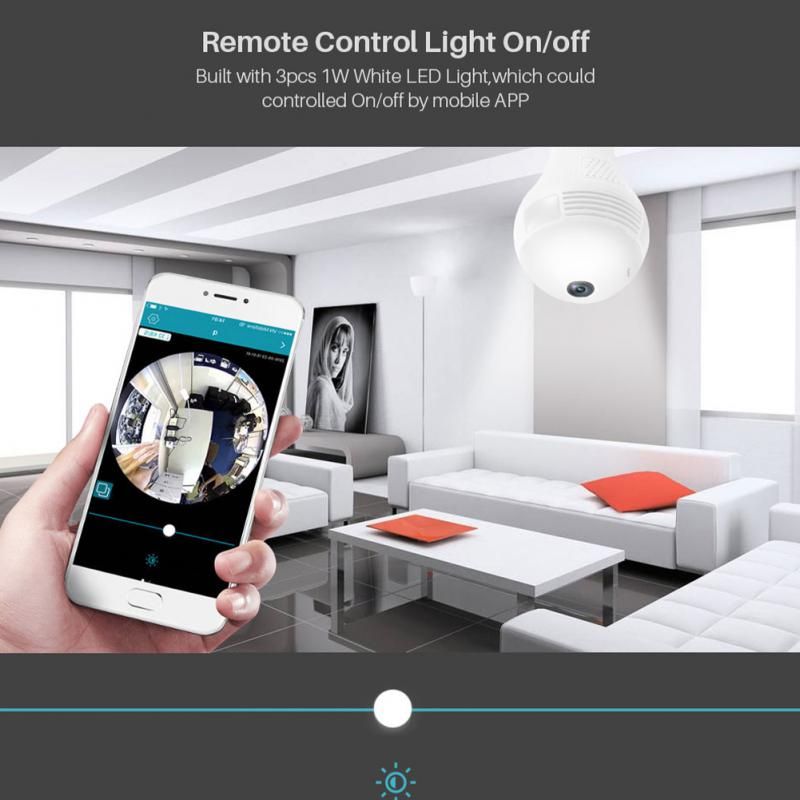 V380 PRO HD 360° Panoramic Wifi 1080P IP Camera Fisheye Light Bulb Video Surveillance With Night Vision Two-way Ntercom Audio