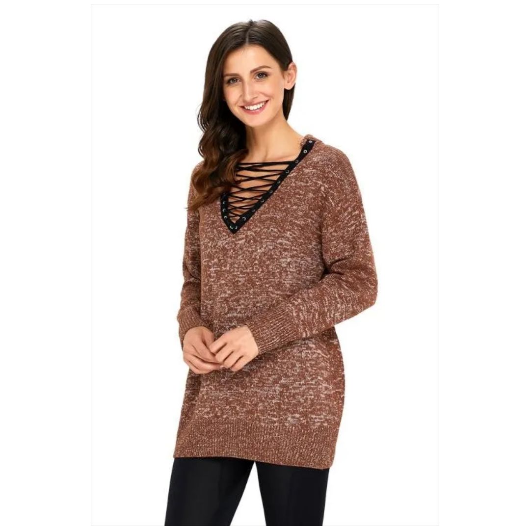 Mfed Brown Criss V Neck Sweater