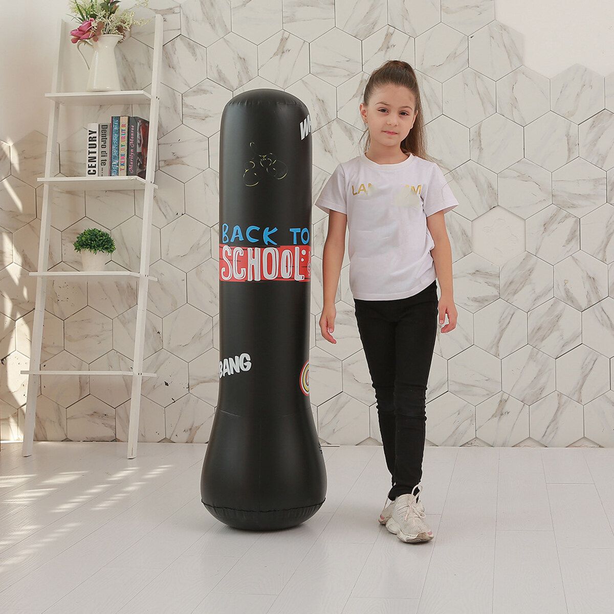 1.2M/1.6M Inflatable Boxing Punch Bag Column Tumbler Sandbag Kick Martial Train Black