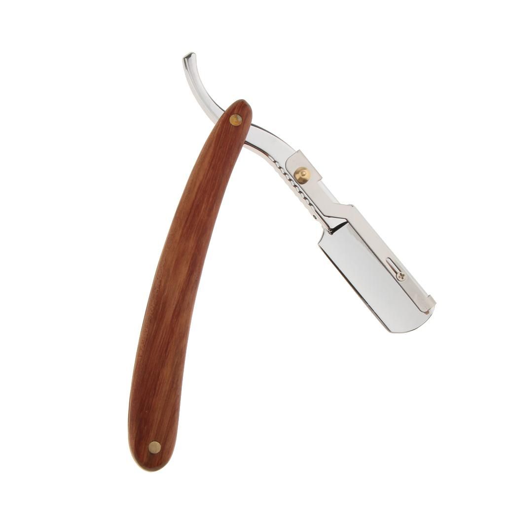 Folding Steel Wooden Handle Barber Straight Cut Throat Shaving Woody