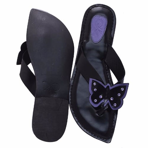 Butterfly Thong Style Leather Flat Slippers - Purple