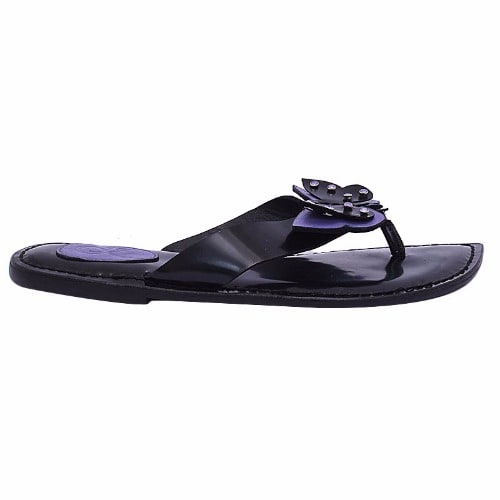 Butterfly Thong Style Leather Flat Slippers - Purple