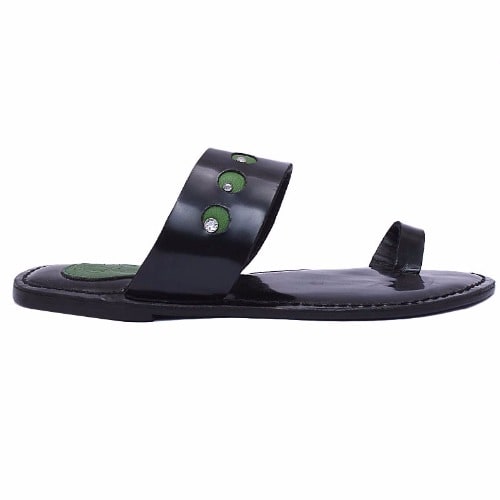 Women's Leather Slippers - Green