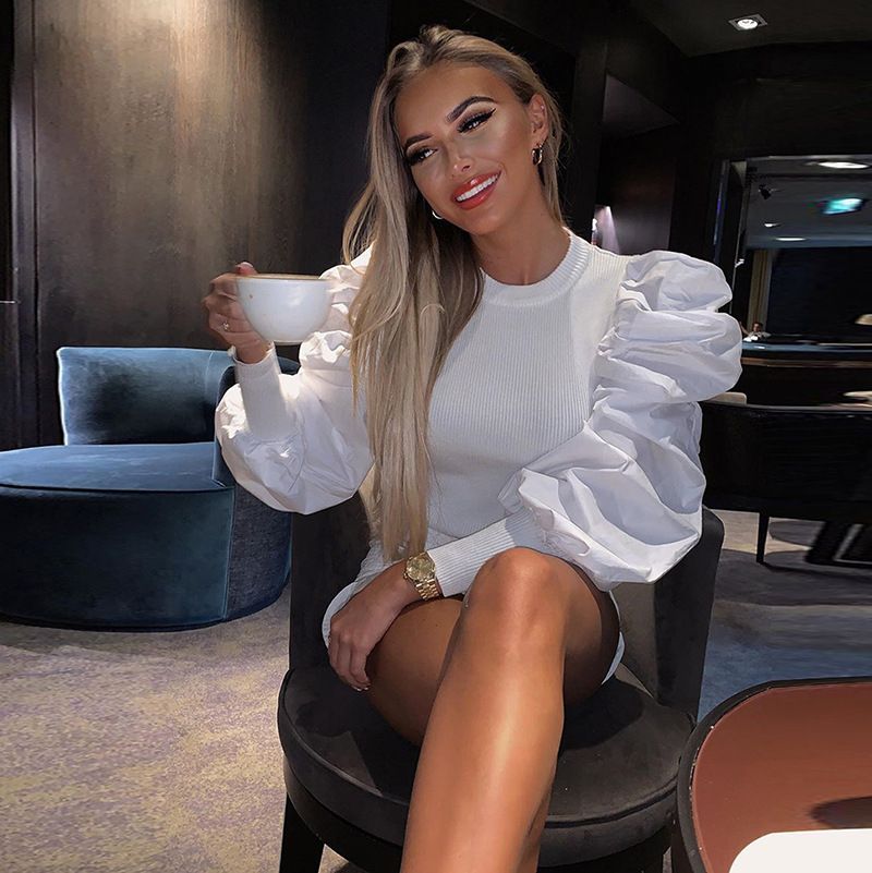 2020 Retro Womens Long Puff Sleeve Blouse Shirts Spring Fall Black  Solid