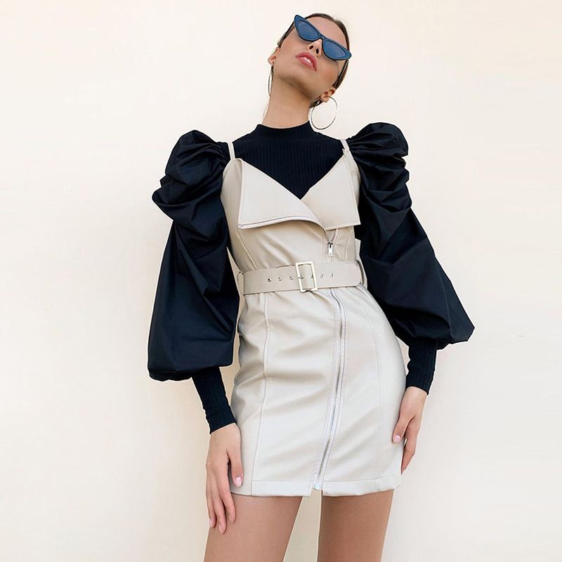 2020 Retro Womens Long Puff Sleeve Blouse Shirts Spring Fall Black  Solid