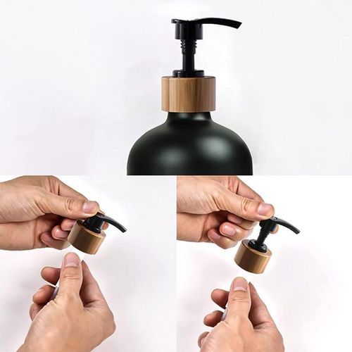 Black Glass Soap And Lotion Dispenser Set: 500ml With Wooden