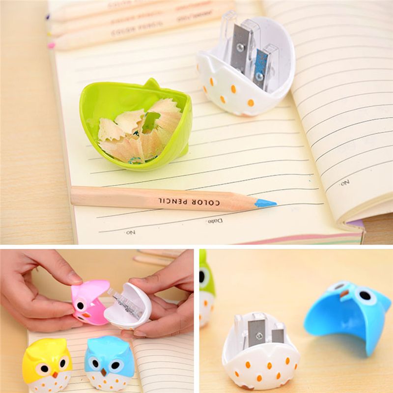 24Pcs Cute Pencil Sharpener Stationery Double Hole Owl